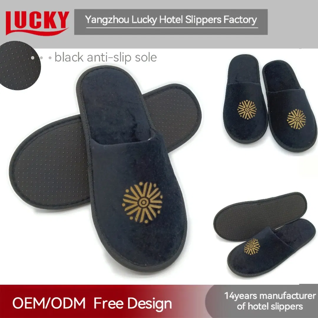 Luxurious Velvet Slippers with Plush Lining Yangzhouhotel Slipper Factory Custom Manufacturer Cut Velvet Washable EVA Sole Hotel Room SPA Disposable Slippers