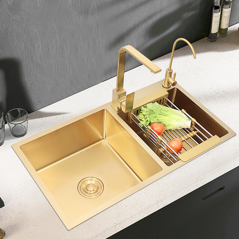 Premium Golden Stainless Steel Double Bowl Farmhouse Kitchen Sink