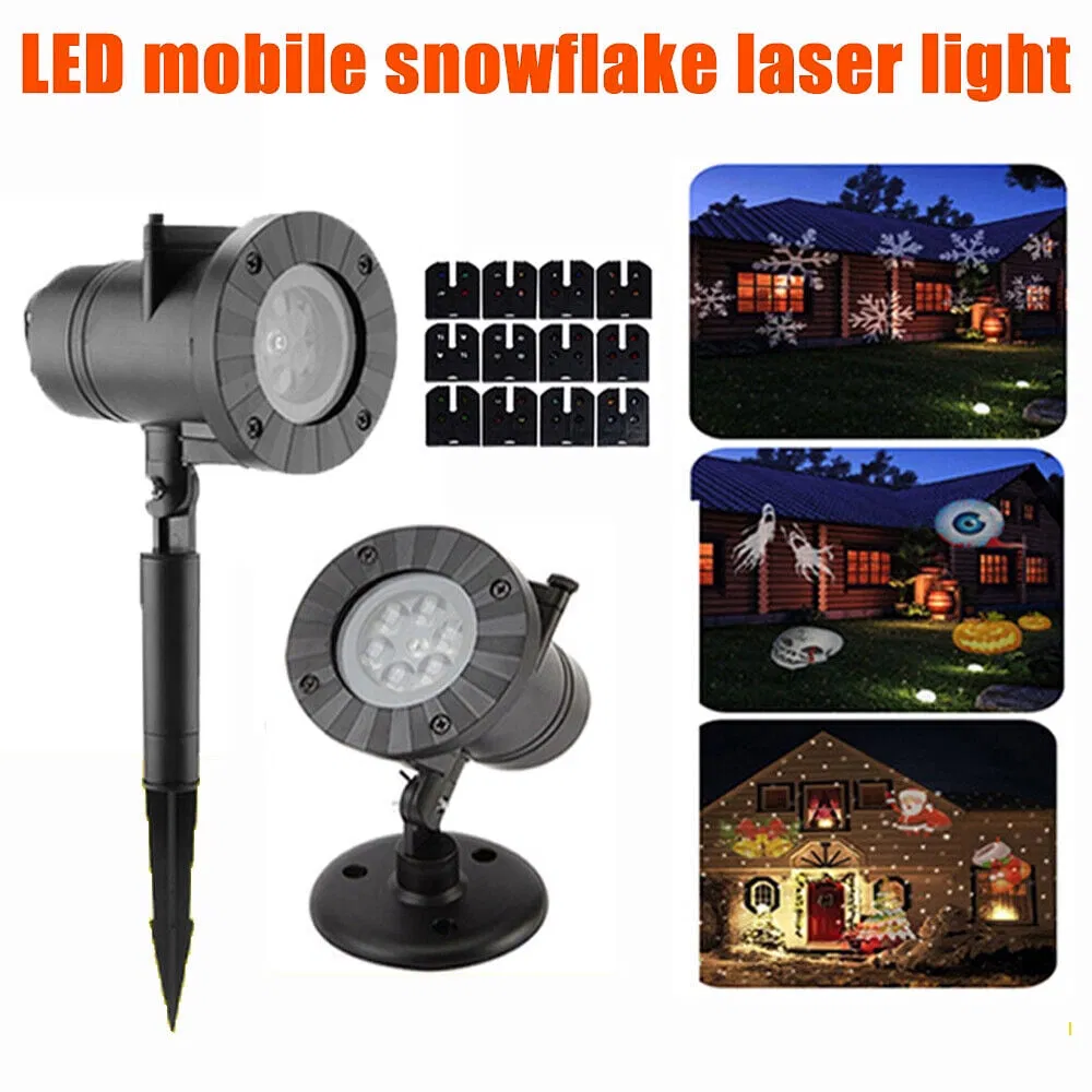 Outdoor Snowflake LED Projector Light with 12 Patterns - Waterproof Sound-Activated Christmas & Holiday Party Decoration (US Plug)