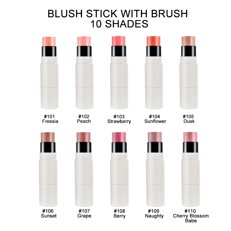 Makeup High Pigment Vegan Blusher Stick with Brush Waterproof Blush Stick
