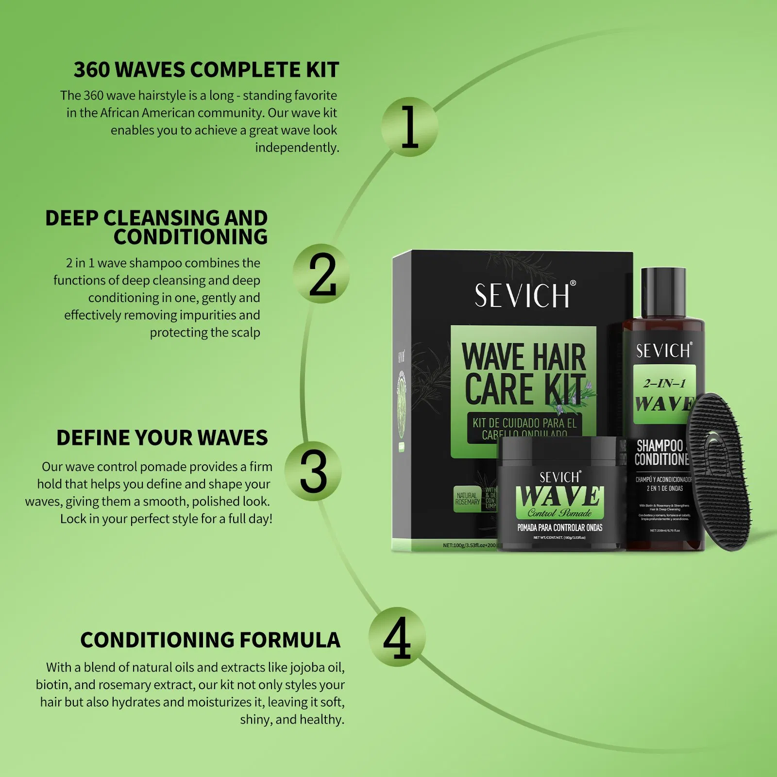 Luxury Hair Care Styling Set Private Label Rosemary Oil Texture 360 Wave Hair Shampoo & Pomade Wax for Men