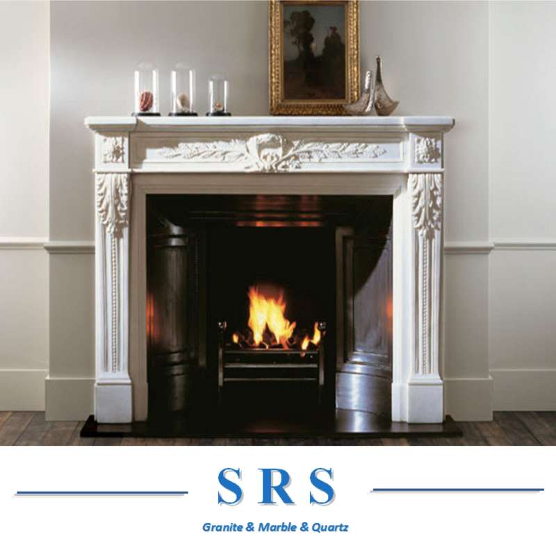 White Sculpture Marble/Granite Indoor Fireplace