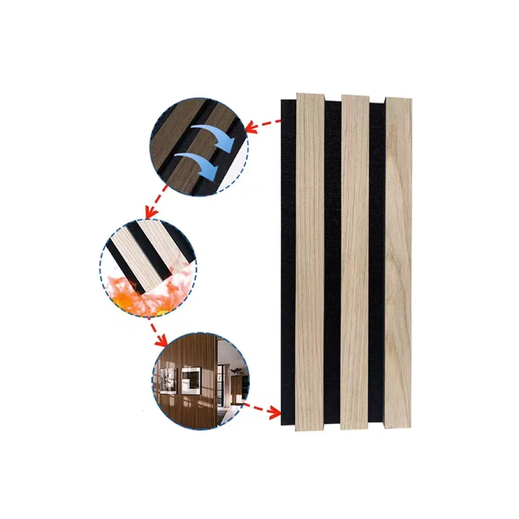 Decorative Slat Wooden Wall Panels with Acoustic Pet Sound Proofing Panel