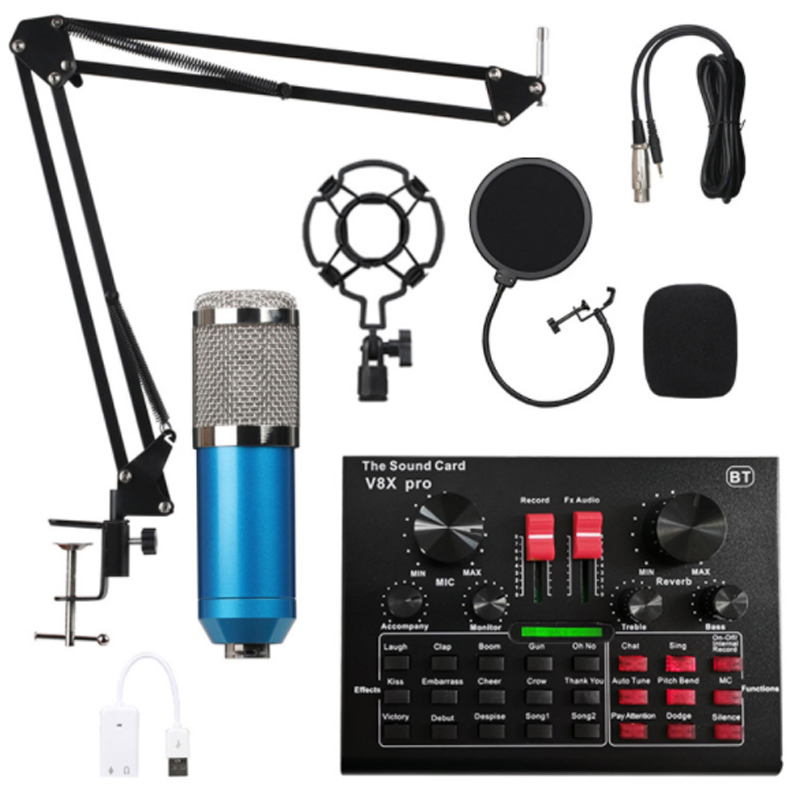 V8 Professional Live Recording Studio Microphone and Sound Card Set