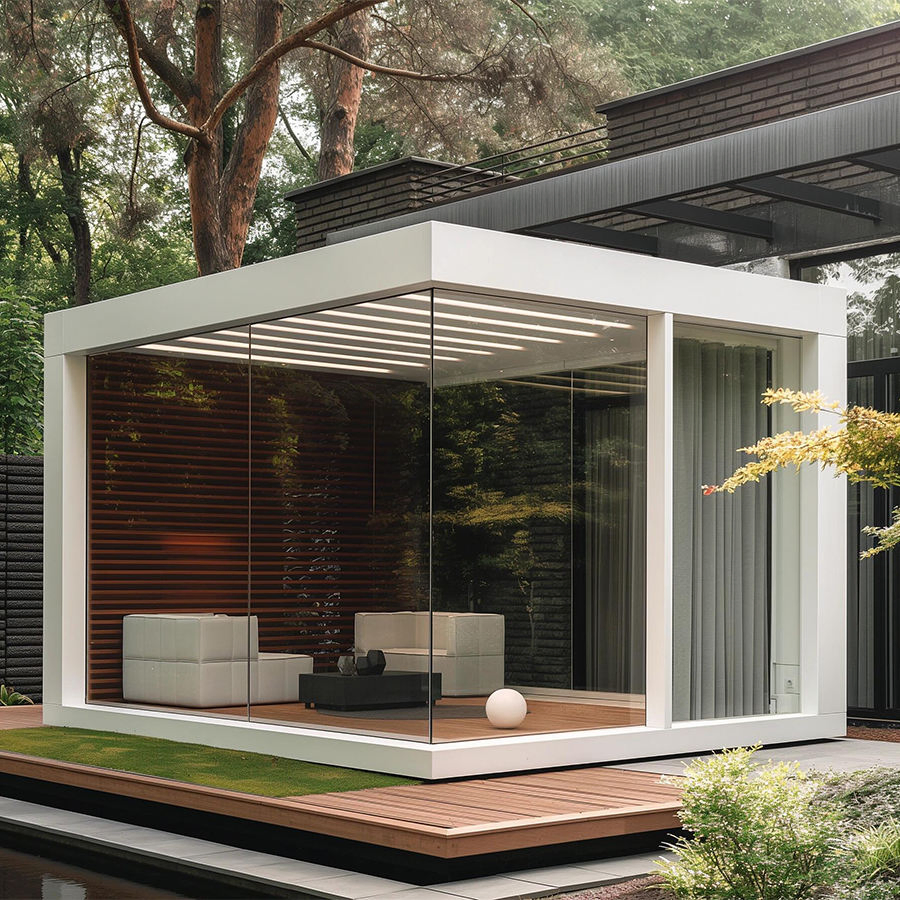 Custom 4 Season Aluminum Frame Glass Villa Courtyard Flat Roof Tempered Glass Design Greenhouse Sunroom