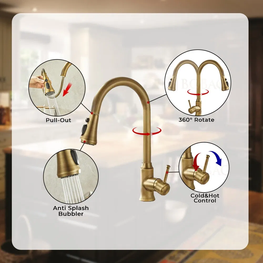 Classic Pull out Brass Kitchen Faucet Sink Kitchen Mixer Tap