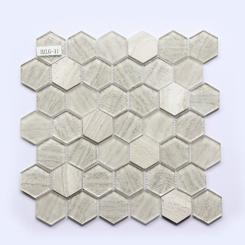 300X300mm Interior Decoration Bathroom Hexagonal Glass Mosaic Tile