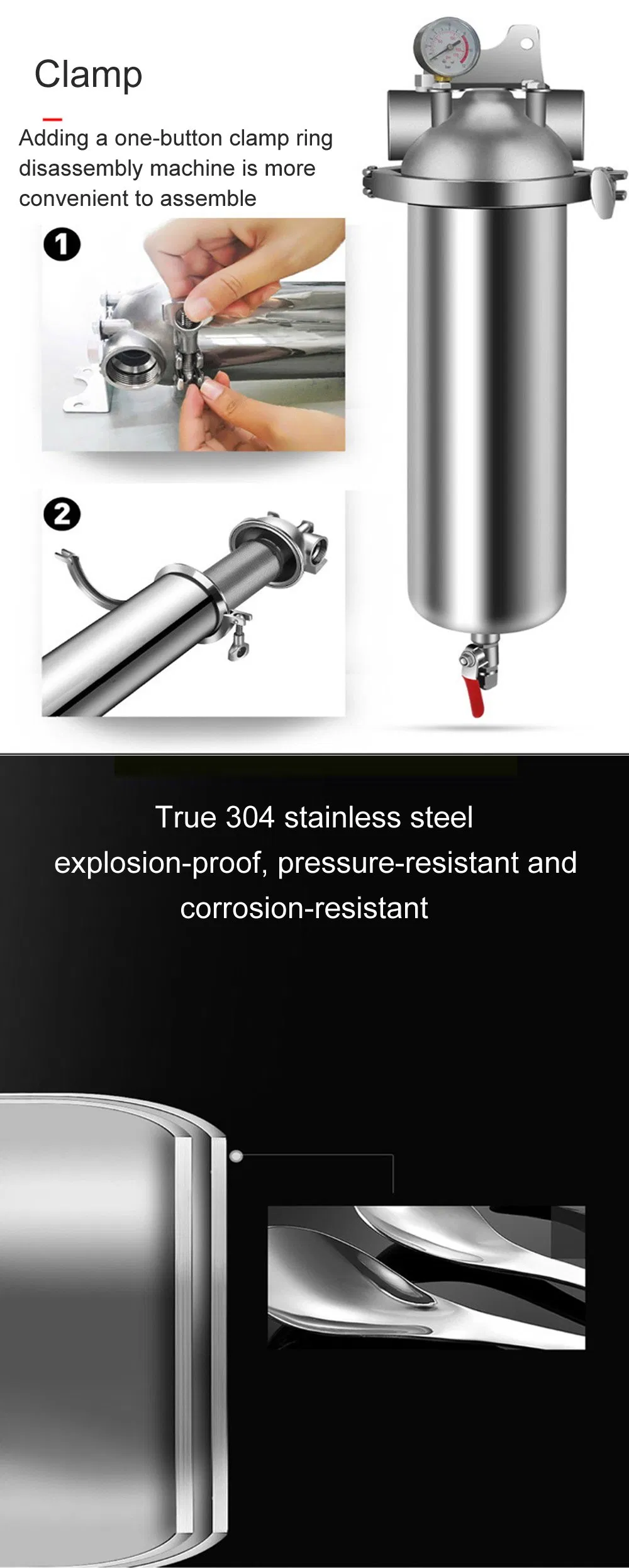 Stainless Steel 304 316 L Water Filter Housing for Water Purification Systems