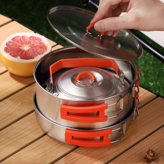 Outdoor Cookware 304 Stainless Steel Camping 3-Piece Pot Set