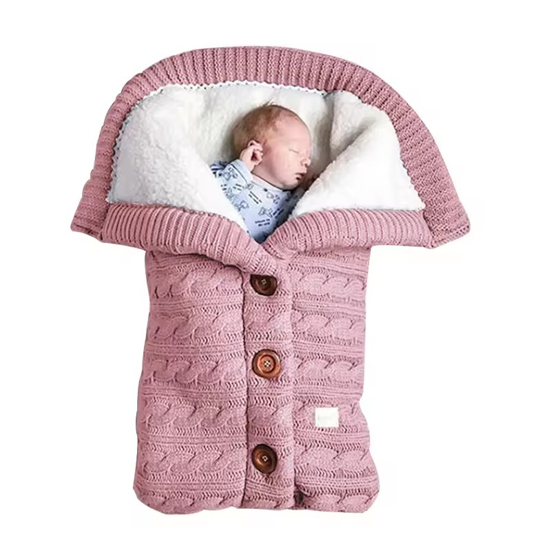 Thick Fleece Double Layers Knitted Newborn Swaddle Blankets Baby Stroller Wraps Infant Sleeping Bag for Winter