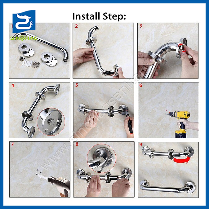Shower Handicap Bathroom Grab Bar Disabled Stainless Steel Handrail Toilet Safety Bar