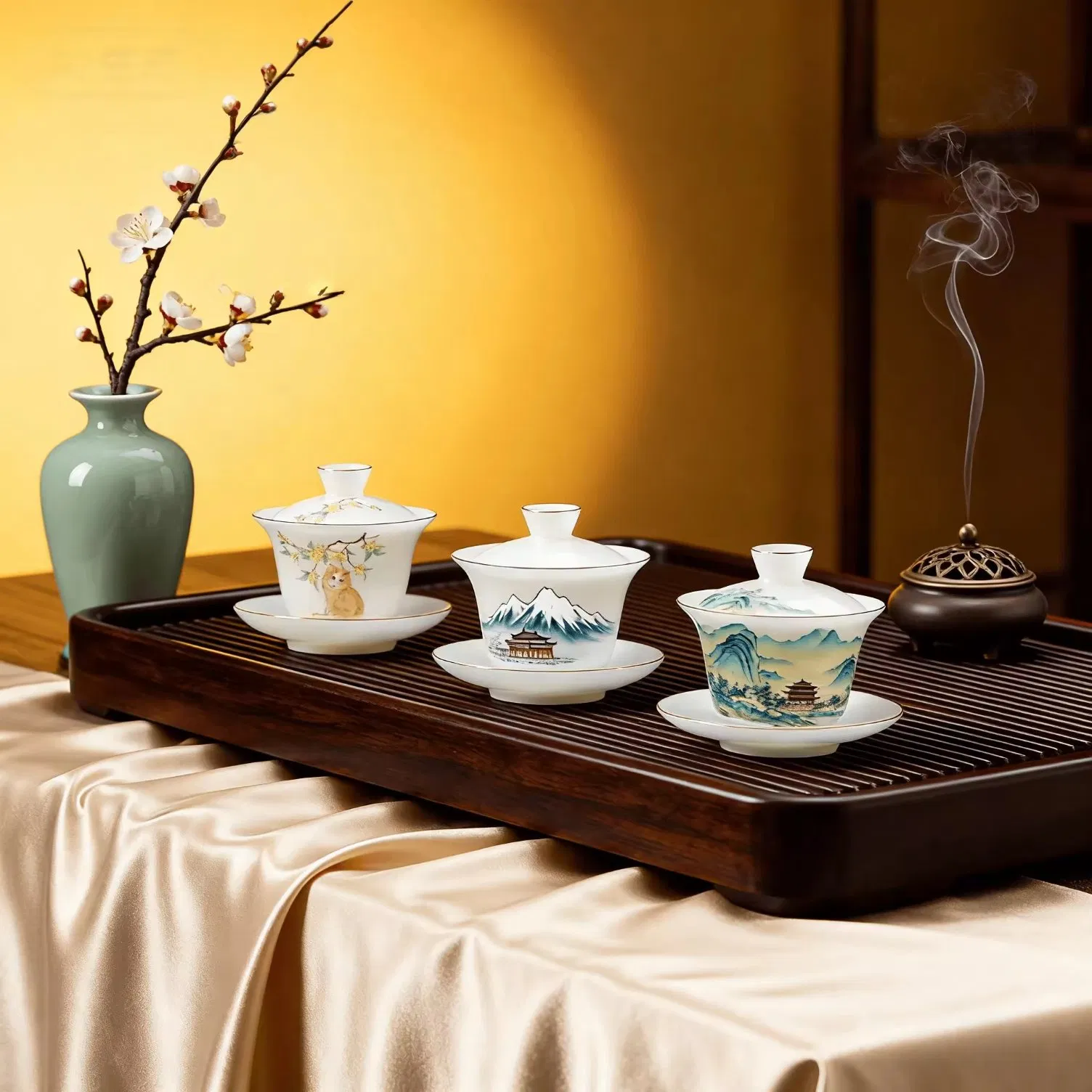 New Year Gift Sets Luxury Ceramic Covered Teacup Ceramic with Saucer Home Decoration Drinkware & Accessories