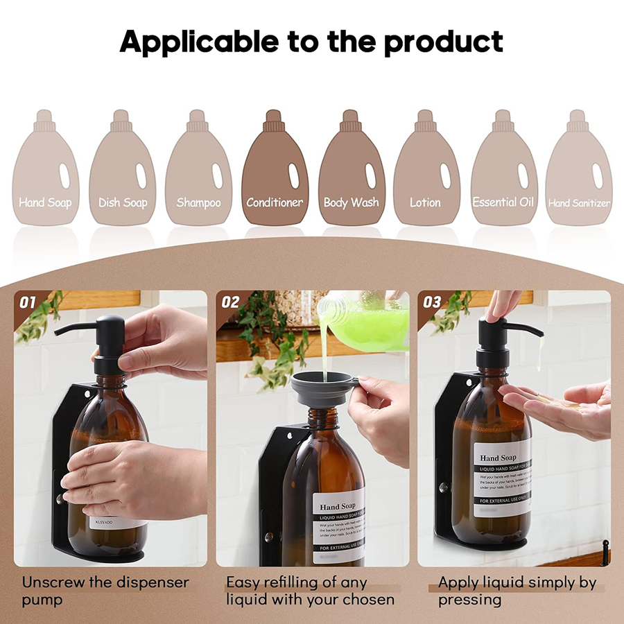 Wall Mount Stainless Steel Rustproof Shower Soap Dispenser Holder with Adjustable Tray for Refillable Bottles