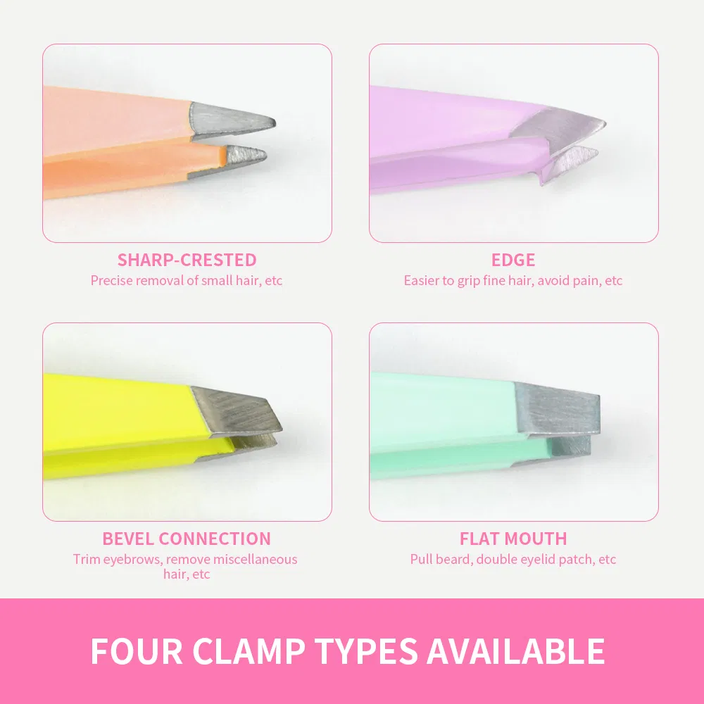Wholesale Slanted Pointed Fake Eyelash Custom Tool Stainless Steel Squared Lash Eyebrow Tweezers