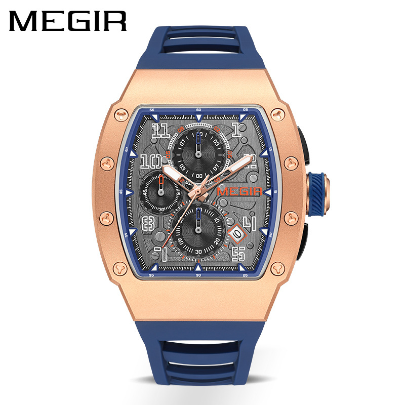 Megir 8411g Men's Sports Business Silicone Strap Multi Functional Luminous Quartz Watch
