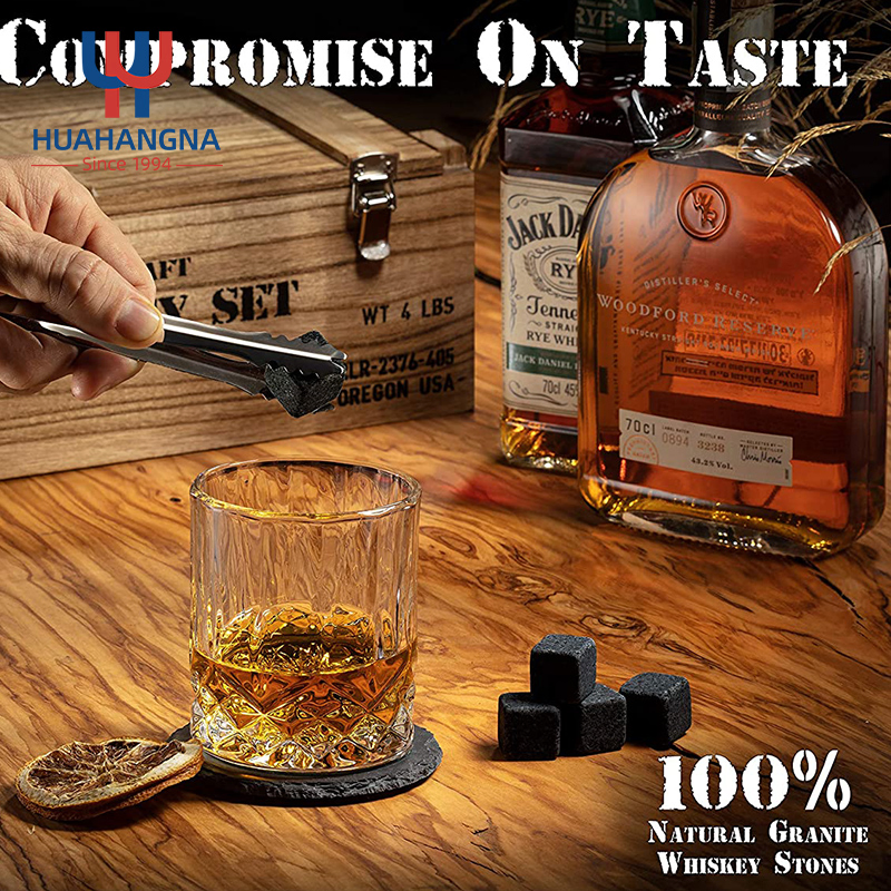 Fathers Day Whiskey Bullets Gift Set Luxury for Men Wooden Box with Cooling Bullets 2 Glasses Custom Whiskey Bullets Gift Set