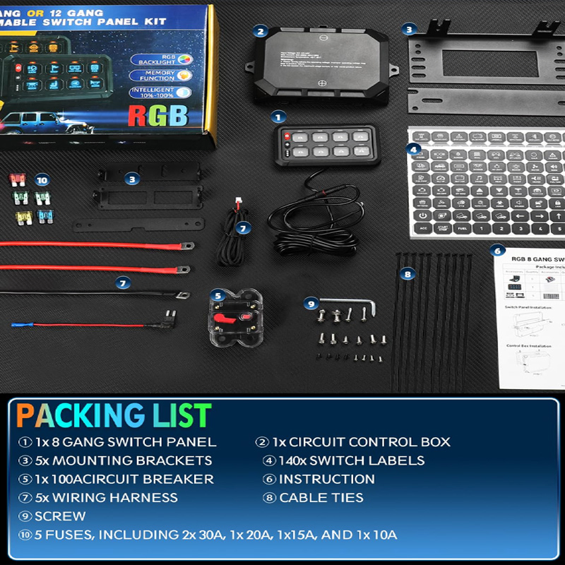 4x4 Bluetooth Control Switch Panel 8 Gang Auxiliary APP