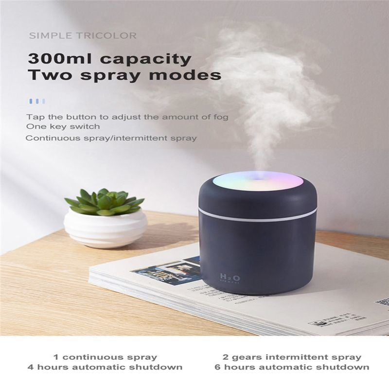 Colorful LED Light Home Electric Air Diffuser 300ml Spray Mist USB H2O Ultrasonic Mini Portable Humidifier