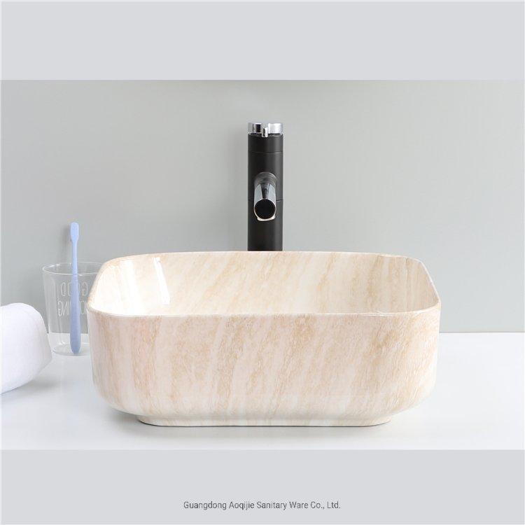 Square Shape Sink Hot Sale White Marble Design Ceramic China Factory Counter Top Wash Basin