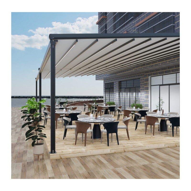 Large Motorised Retractable Roofing Pergola Windproof Retractable Awning