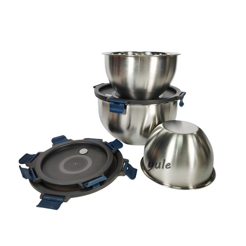 Hot Sale 201ss 304ss Material Natural Steel Color Soup Fruit Vegetable Necessary Stainless Steel Salad Bowl with Seal Lid