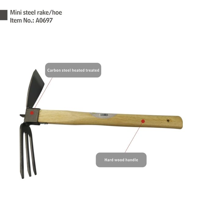 Woodhandle Carbon Steel Two Way Hoe Rake 2in1 Gardenrake