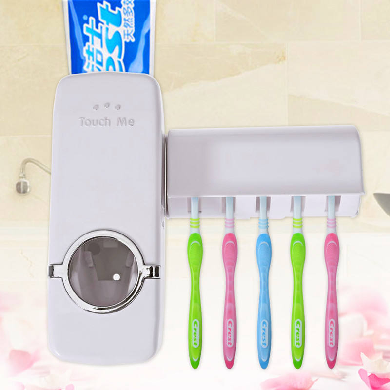 Wall Mounted Automatic Toothpaste Squeezer Dispenser Toothbrush Holder Set