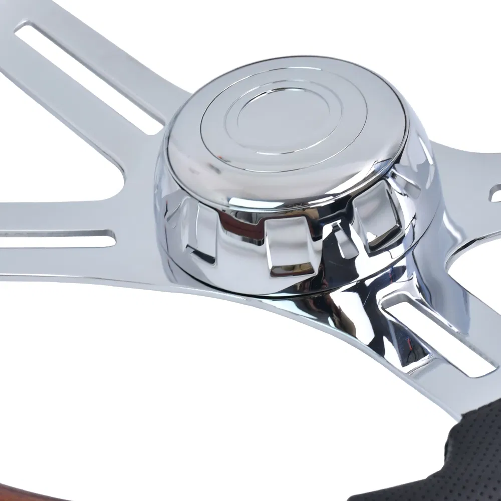 Руль автомобильный Tiypeor 450 мм из кожи с деревянной вставкой