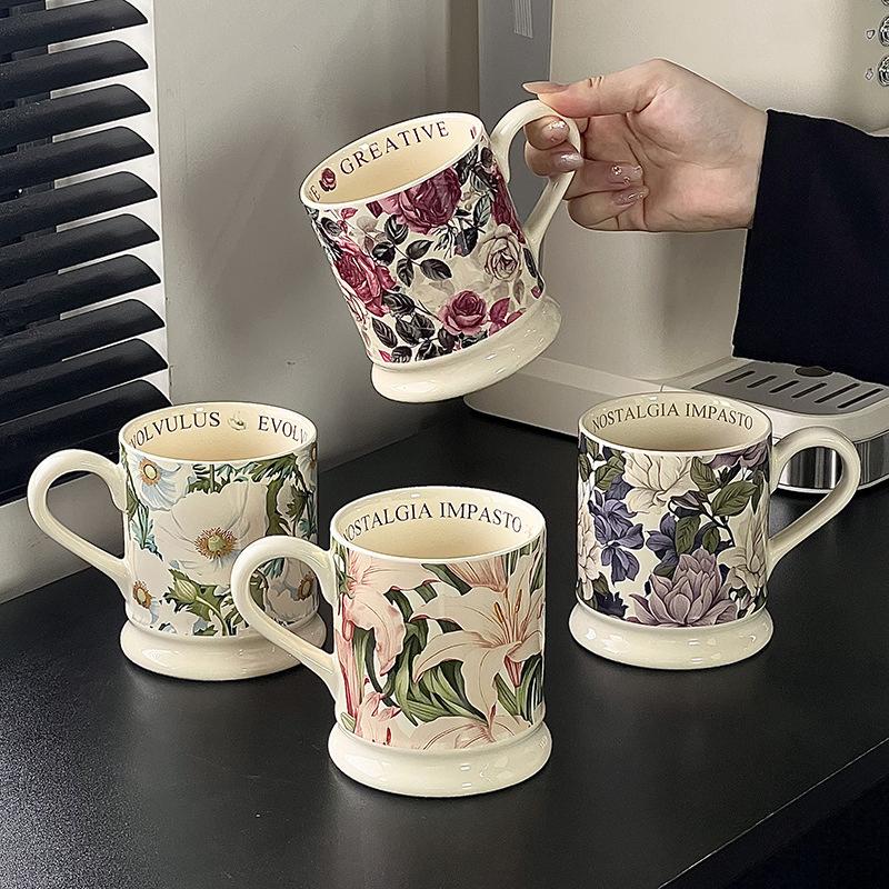 High-Temperature Resistant Retro Style Floral Mug Afternoon Tea Ceramic Cup Set
