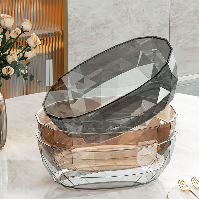 Nordic Style Polygon Transparent Plastic Bowl for Fruit Vegetable Salad