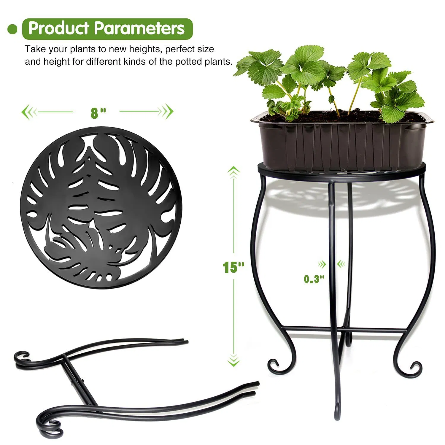 Rustproof Decorative Black Removable Table Potted Holder Outdoor Plant Stands