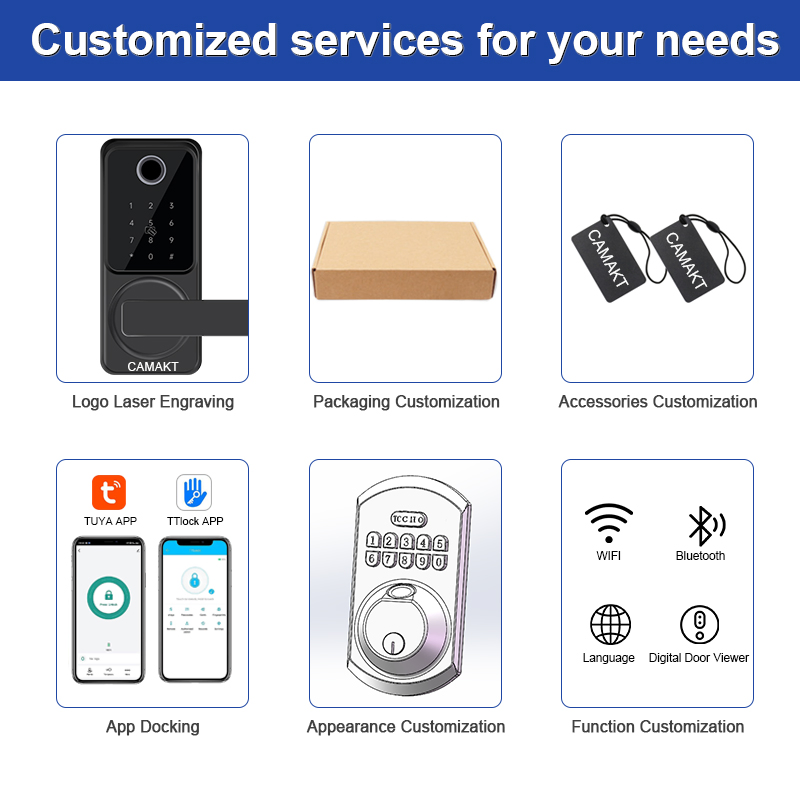 Camakt Tuya Bluetooth Smart Handle Secure Digital Door Lock for Wooden Door Cerradura Inteligente Para Puerta Smart Lock