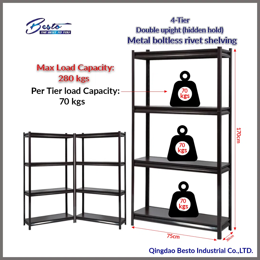 Heavy Duty Steel Double Upright Hidden Rivet Garage Shelving Unit Home Storage Rack