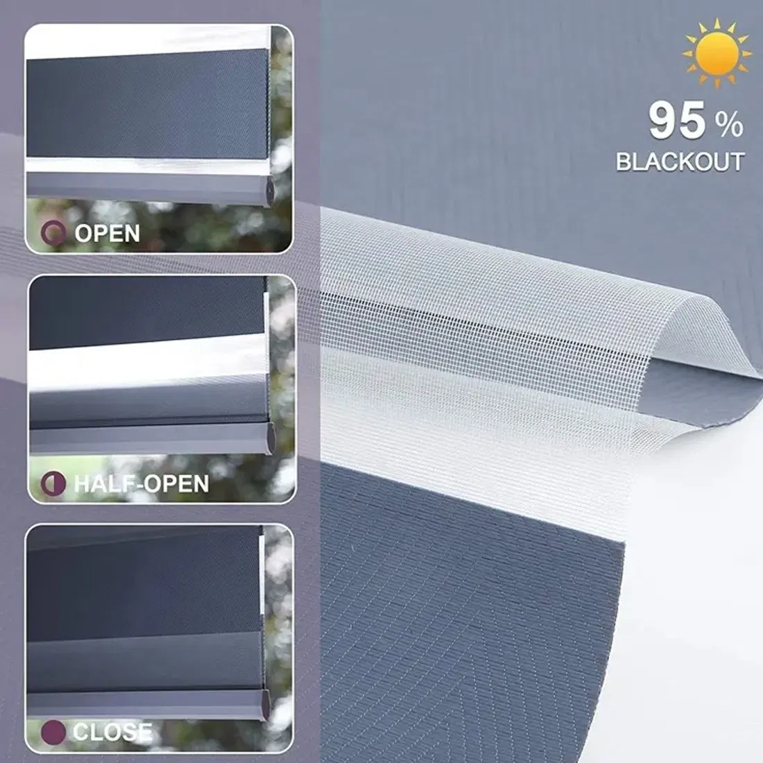 Day and Night Blackout and Windproof Electric Motorized Roller Blinds for Window