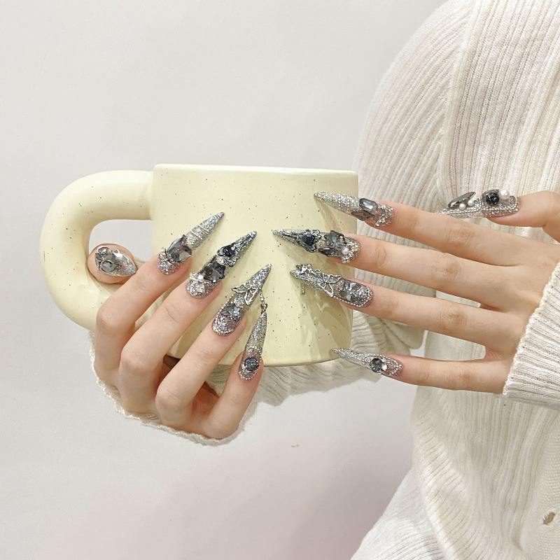 Purely Handmade Wearable Nails Full-Diamond Flash Nail Art Patches