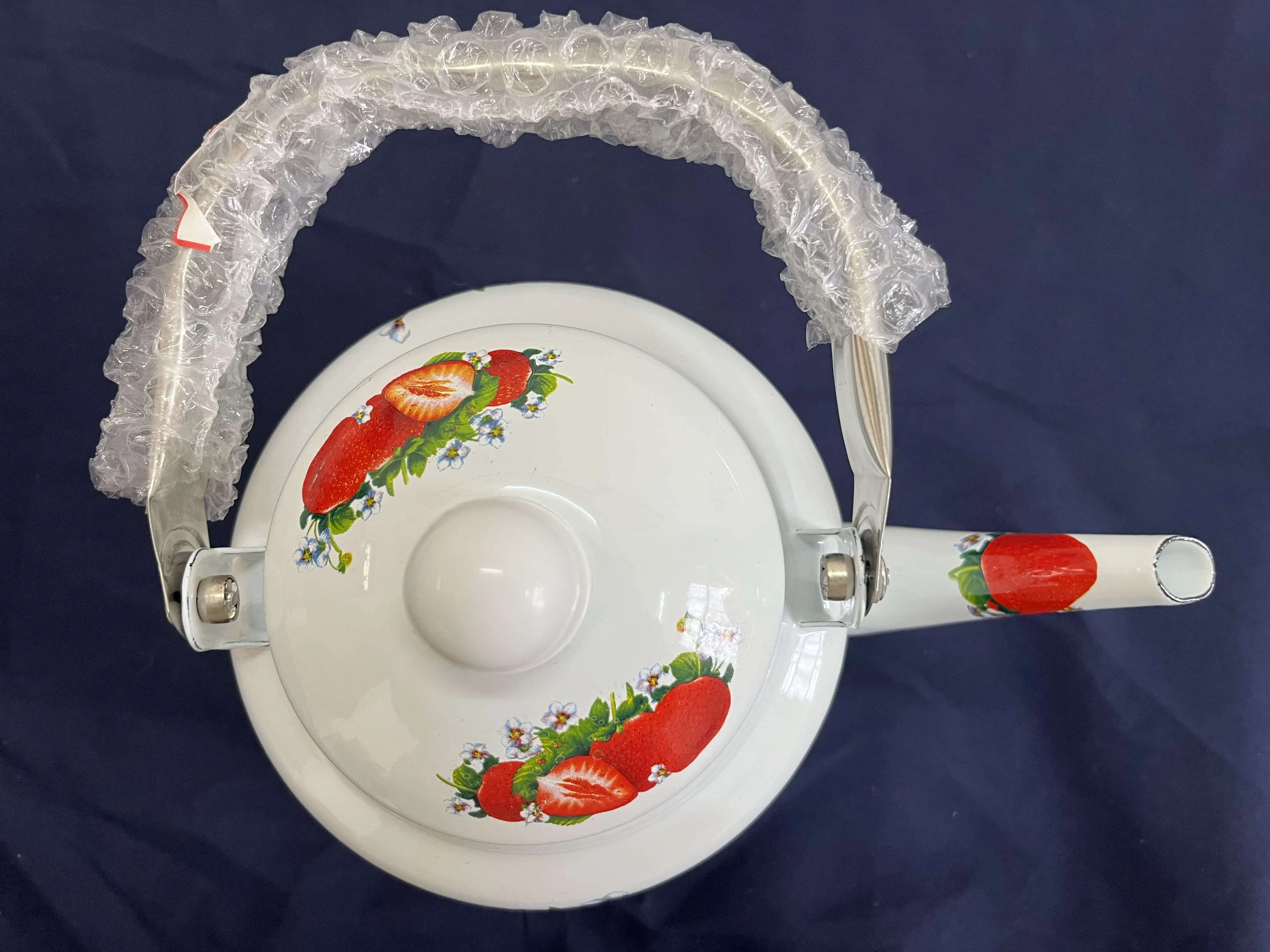 Enamel Kettle with White Floral Lid Decal Stainless Steel Handle