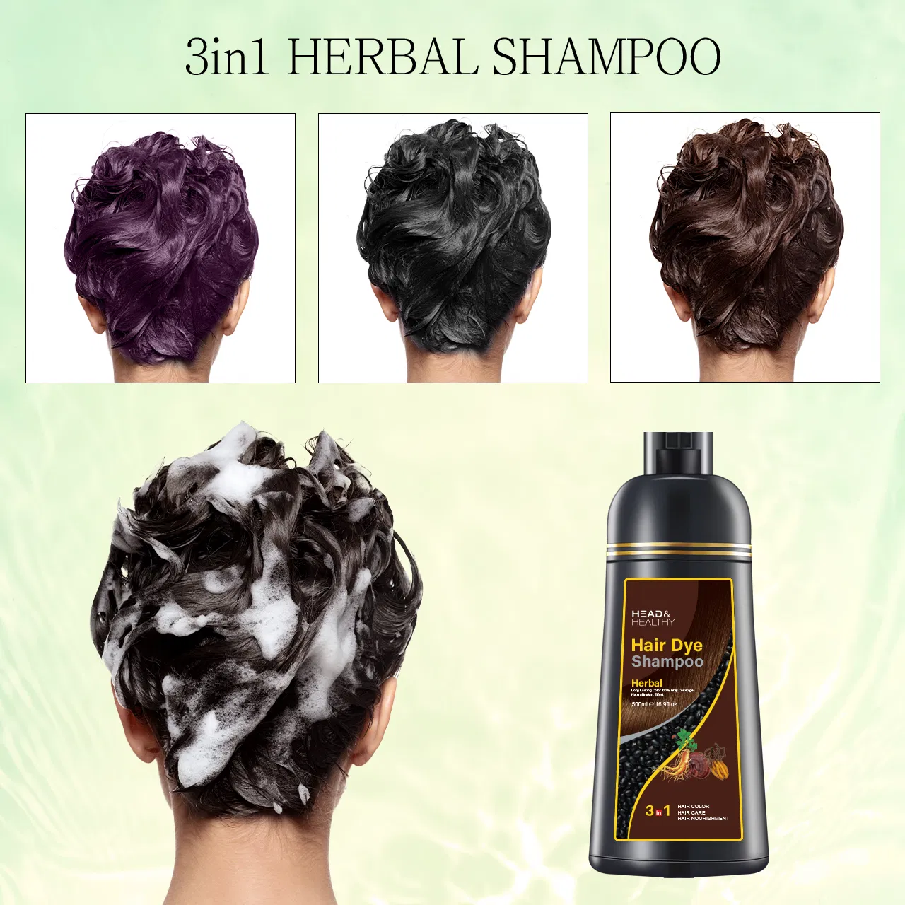 Botanical Black Hair Dye Shampoo for Healthy Hair Treatment