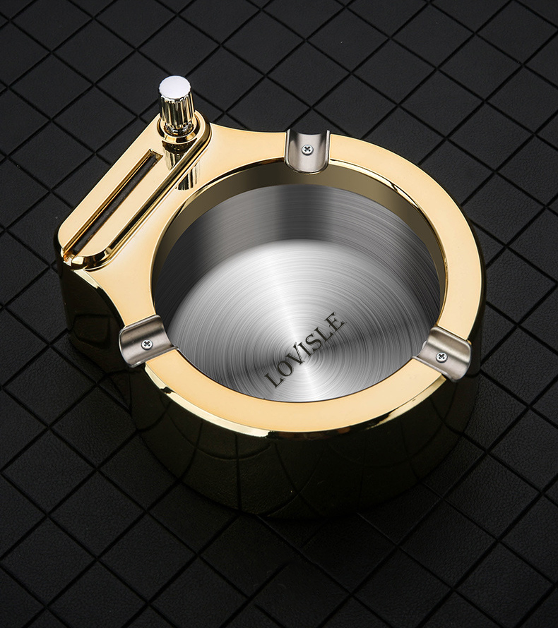 Retro Decorative Metal Ashtray Cigarette Flint Kerosene Refillable Lighter Black Silver Gold