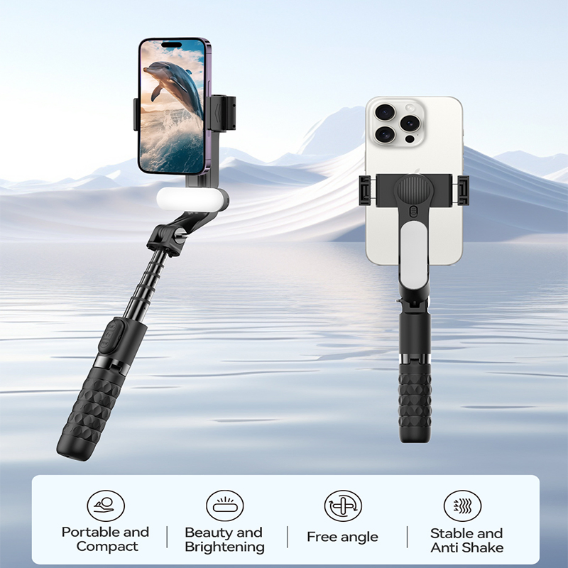 Trendy Foldable Handheld Single Axis Smart Phone Gimbal Stabilizer with LED Light for Selfie Volger Film Maker Video Vlog