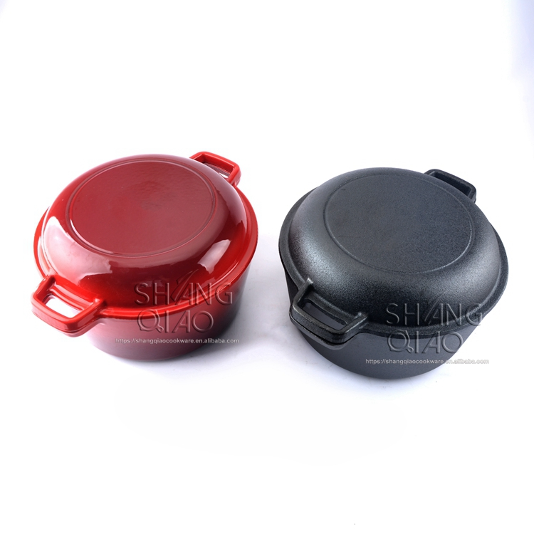 Эмалированная чугунная утятница 2-в-1 с крышкой-сковородой 26 см