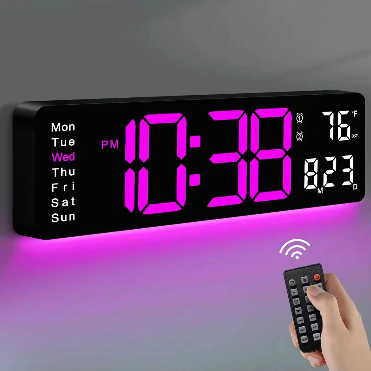 Digital Wall Clock 17.3" Large Display Digital Clock with Remote Control Auto-Dimming Wall Clock with Night Light Dst Date Week