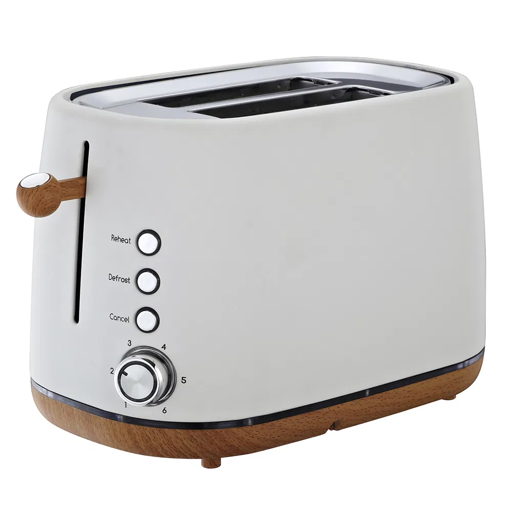 Stainless Steel 2 Slice Toaster Wooden Handle Smart Bread Maker with Chrome Trim