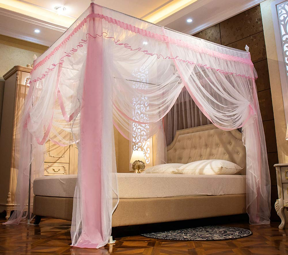 Bed Canopy Curtains Ruffle Princess Post Canopy Netting Girls Kids Mosquito Net