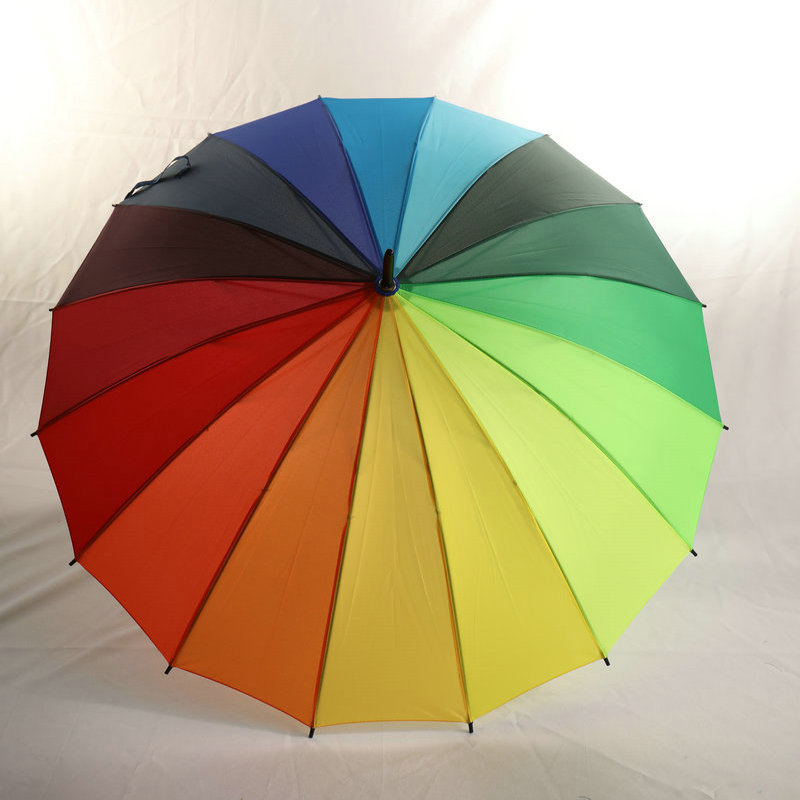 Promotional Auto Open 16k Colorful Rainbow Golf Rain Umbrella