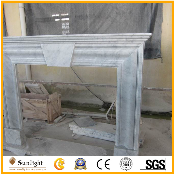 Carved White Carrara Stone Marble Fireplace Mantel