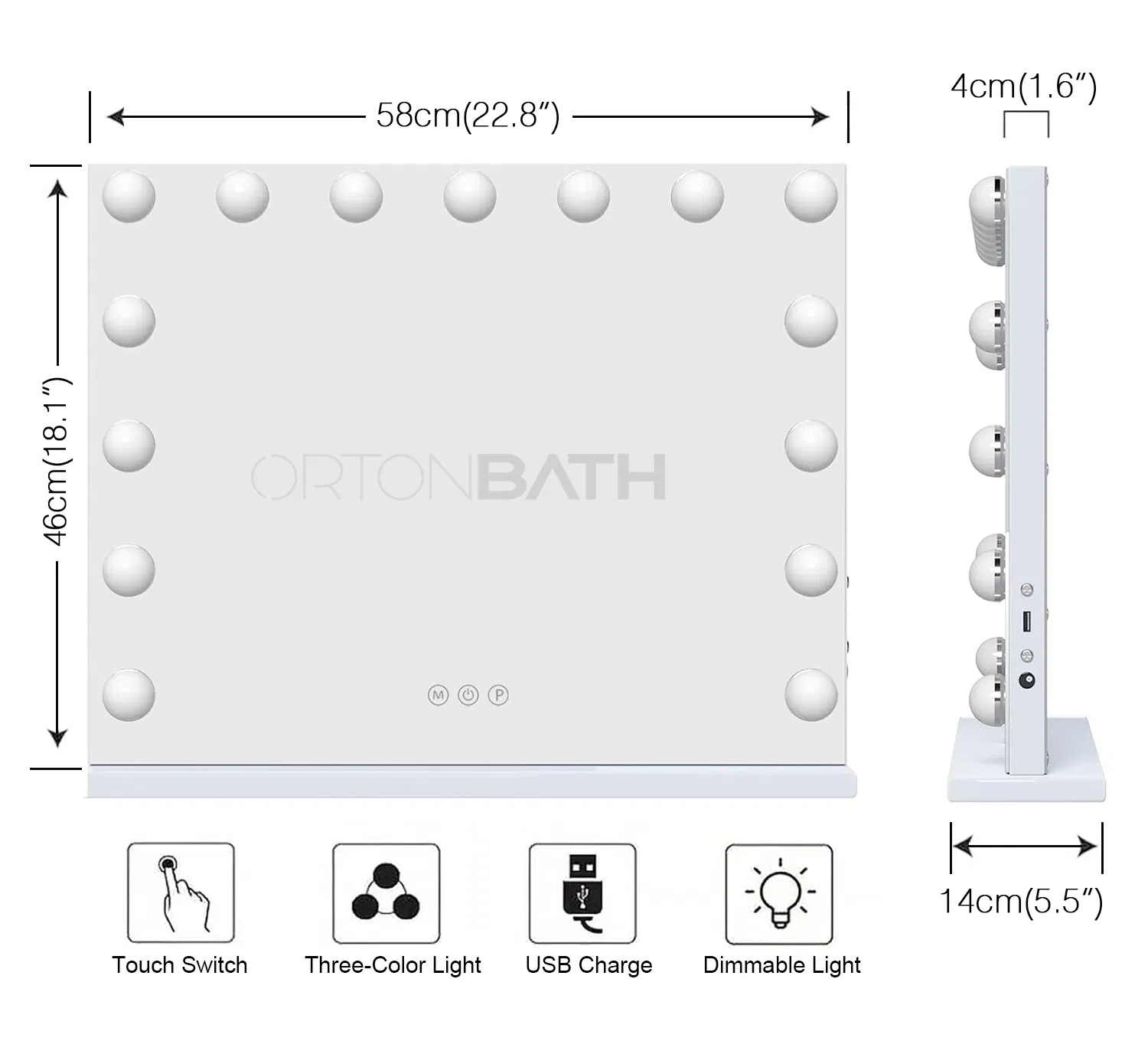 Ortonbath Vanity Mirror with Lights, Hollywood Lighted Makeup Mirror with 3 Color Lighting Modes and 12 Dimmable Bulbs, Detachable 5X Magnification, Smart Touch