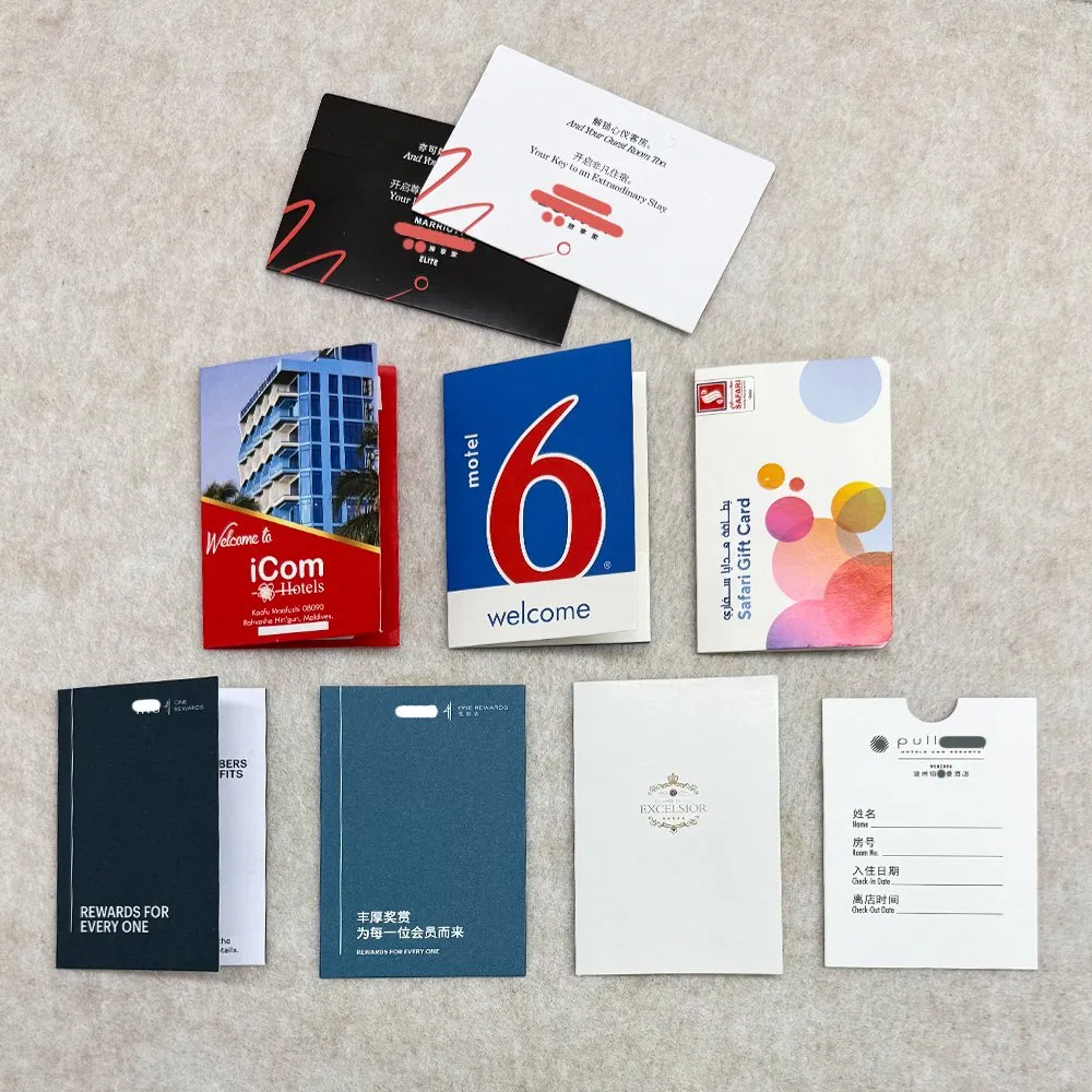 Custom Printing Hotel Room Card Welcome Holder Sleeve Motel Keycard Paper Wallet Pocket Bag Key Card Paper Envelope with Logo