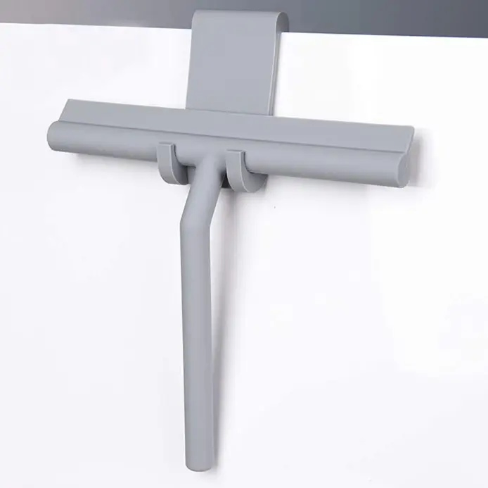 Non-Slip Aluminum & Rubber Handle Household Scraper Glass Silicone Shower Cleaner Wiper with Hook Bathroom Car Window Cleaning