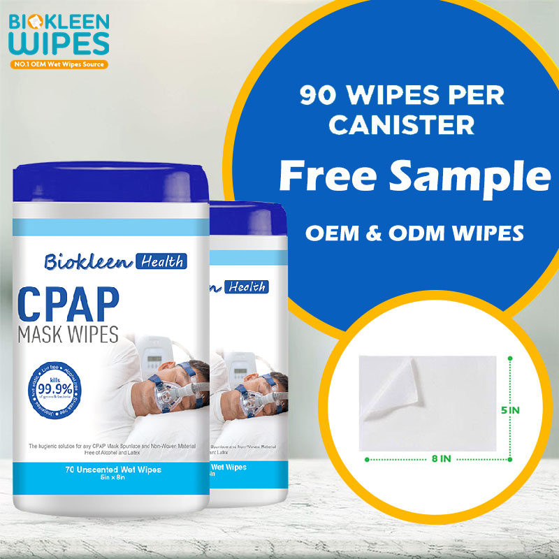OEM Factory Price Disposable Organic Bamboo Fabric Biodegradable 70CT Aloe Vera CPAP Cleaner Wipes