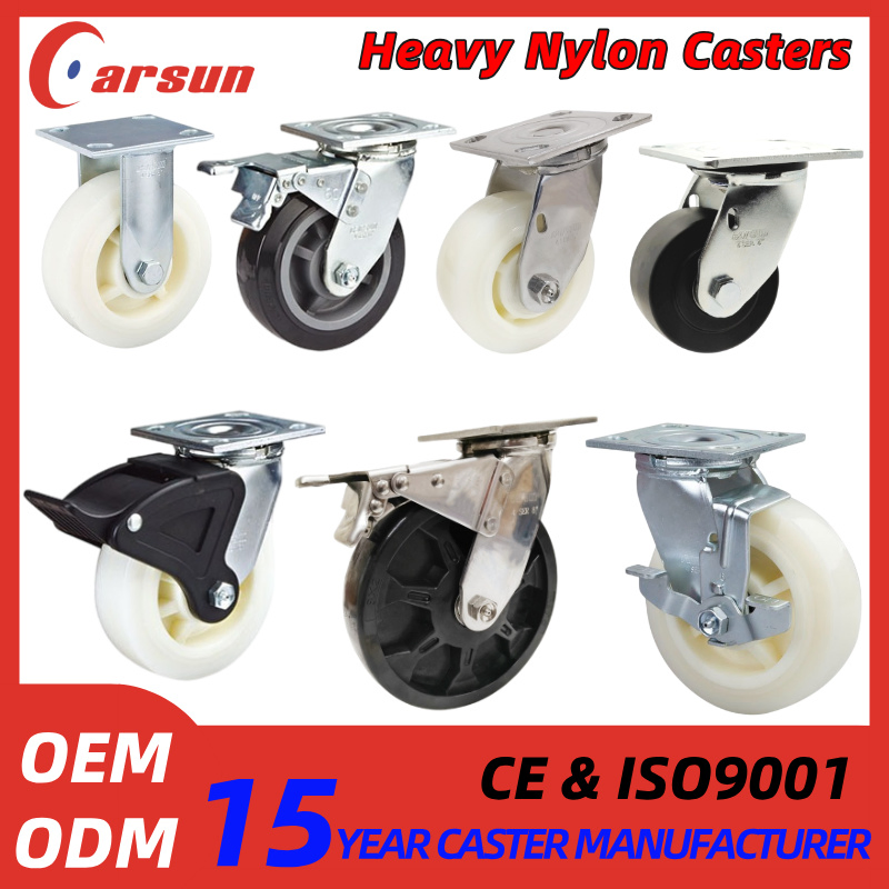 4/5/6/8inch Nylon Wheel Heavy Duty Industrial PA Plastic Core Swivel Plate Caster Wheel with Brake for Trolley